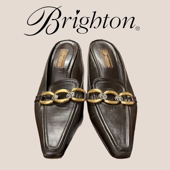 Brighton "Tosca" Brown Leather Heeled Mules 8 - Picture 3 of 5